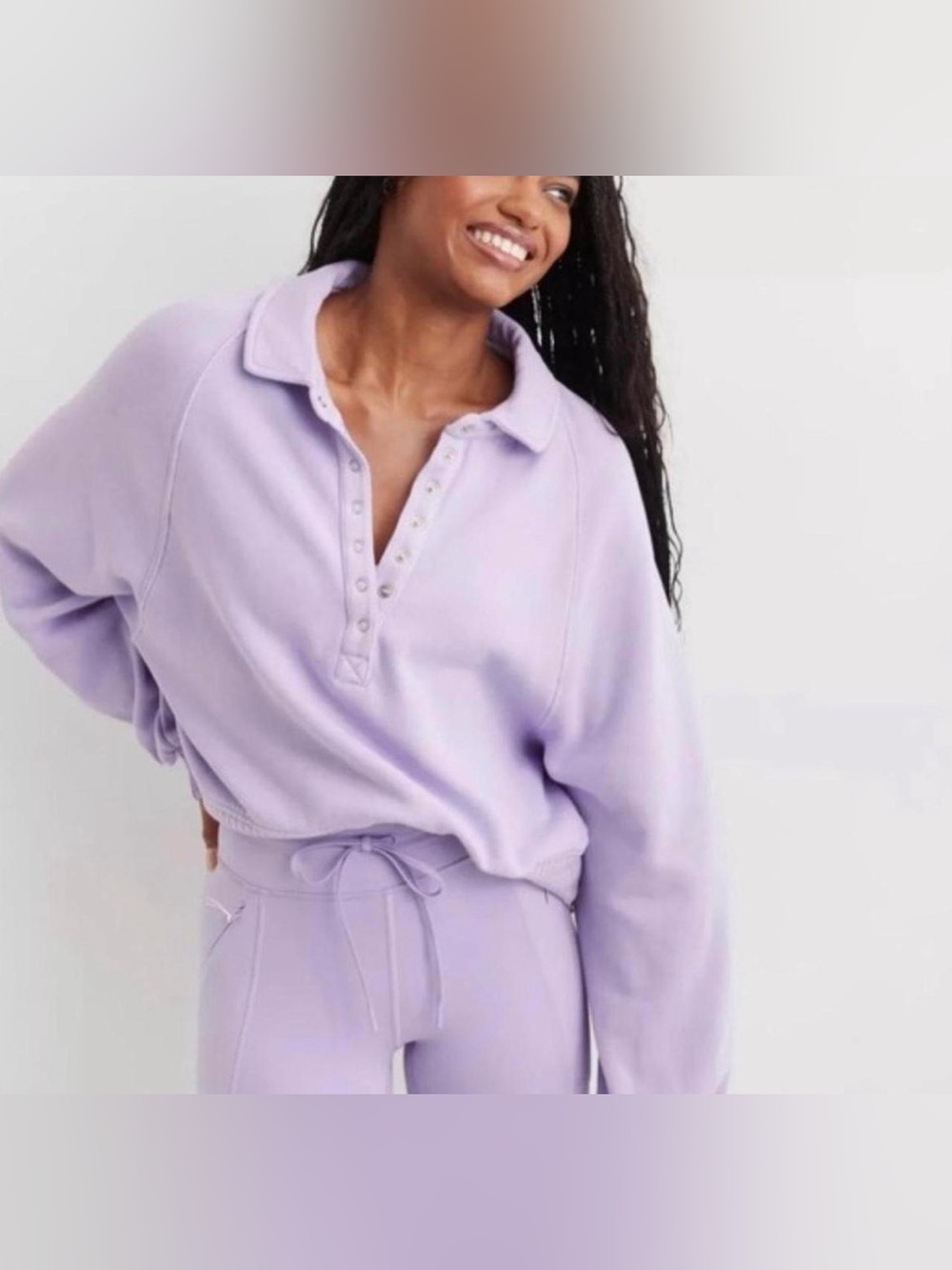 aerie Lavender Pullover Henley Sweatshirt
